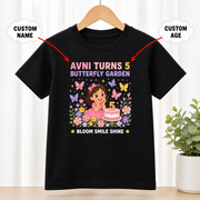 Birthday Butterfly Garden Black T-Shirt