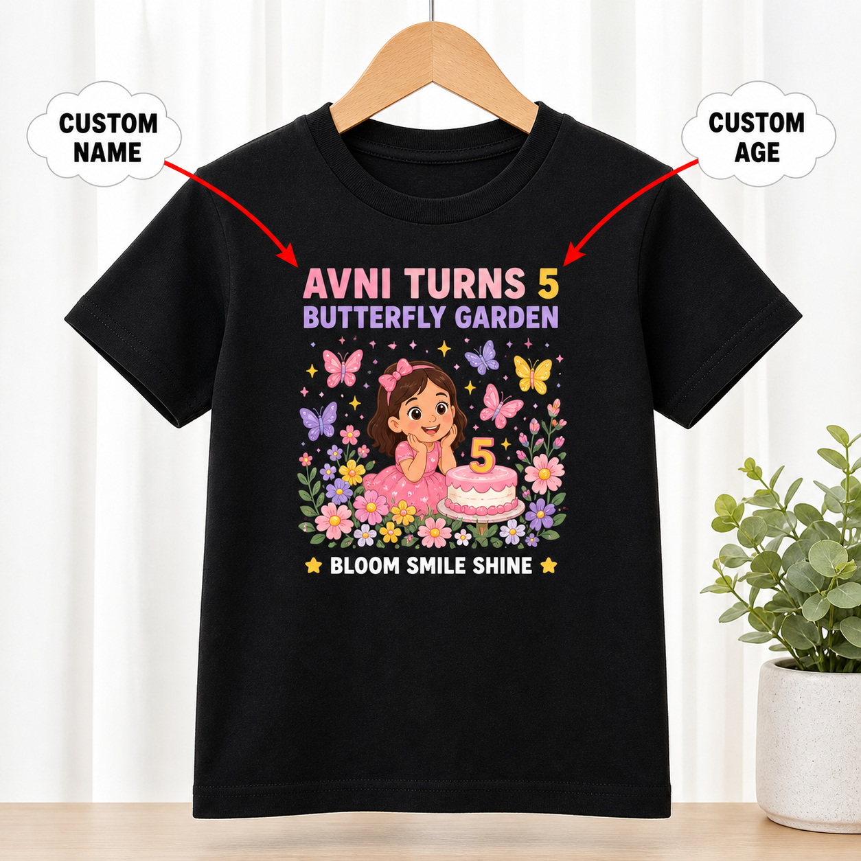 Birthday Butterfly Garden Black T-Shirt