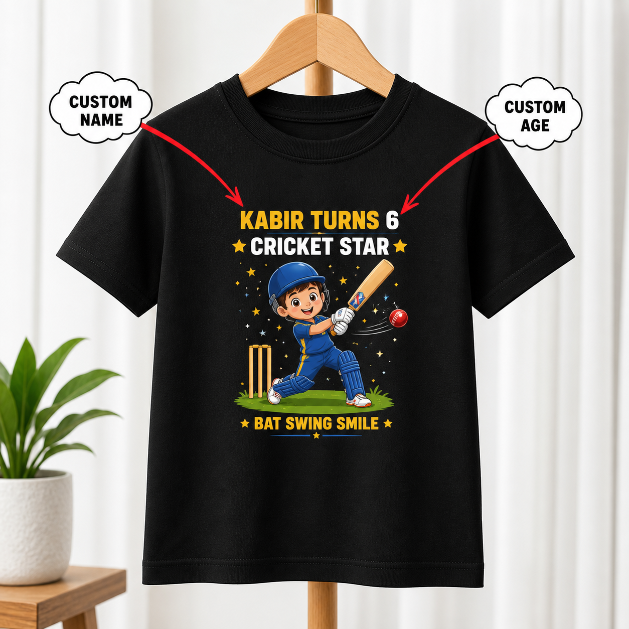 Birthday Cricket Star Black T-Shirt