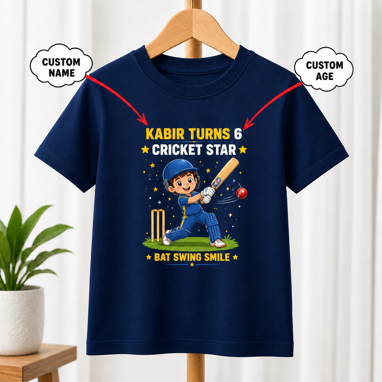 Birthday Cricket Star Navy T-Shirt
