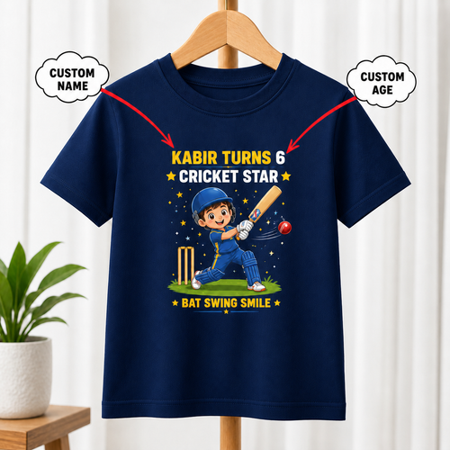 Birthday Cricket Star Navy T-Shirt