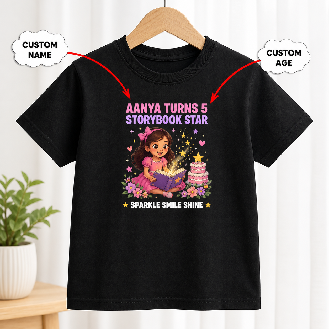 Birthday Storybook Star Black T-Shirt