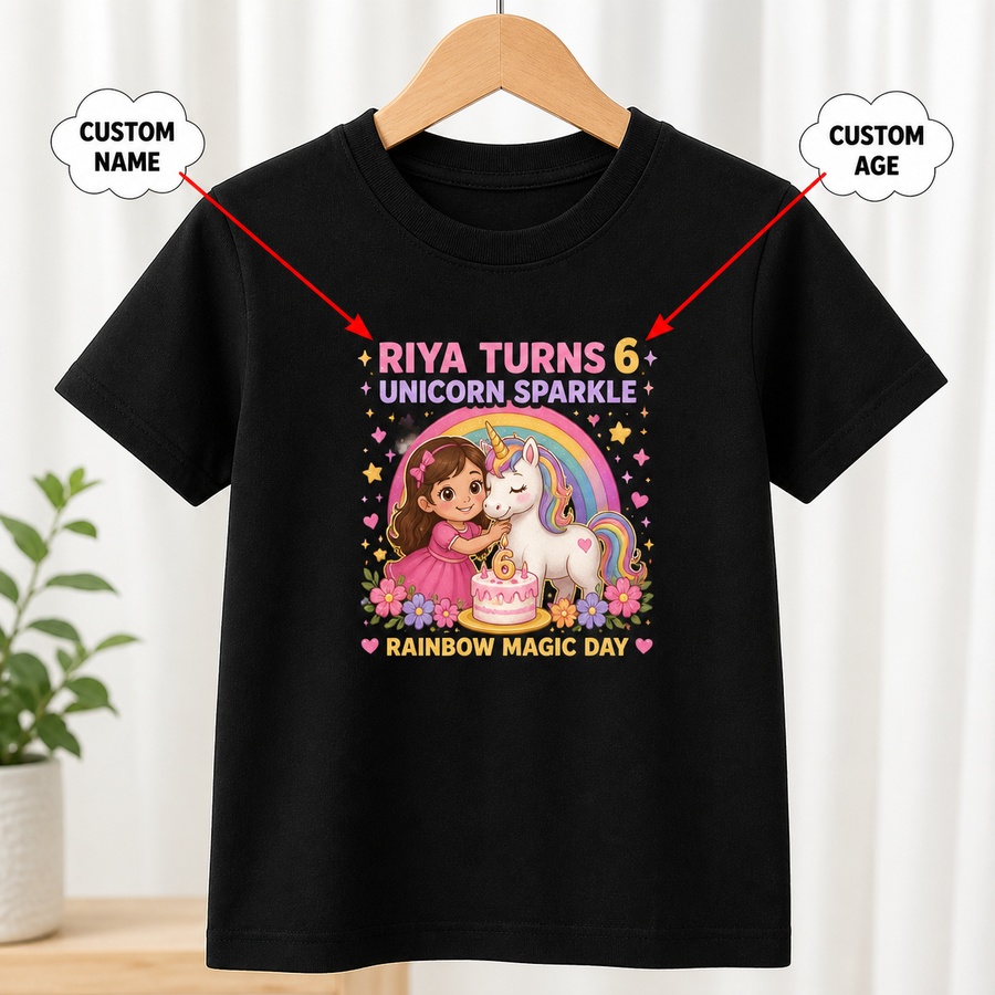 Birthday Unicorn Sparkle Black T-Shirt