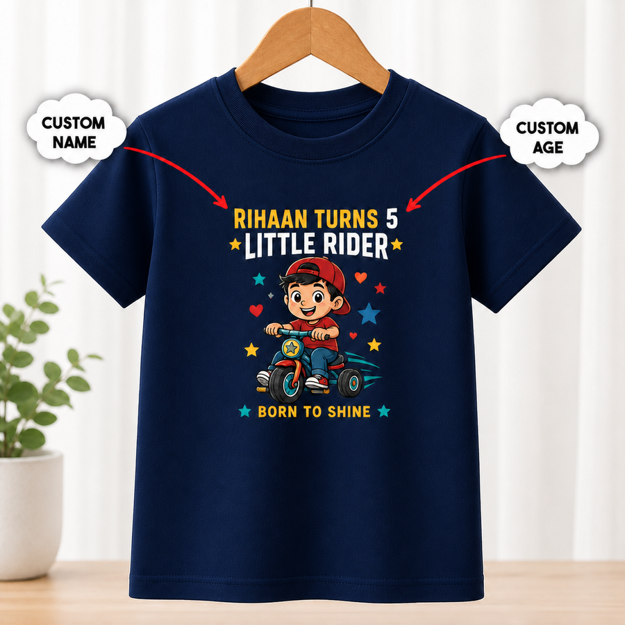 Happy Birthday Little Rider Navy T-Shirt
