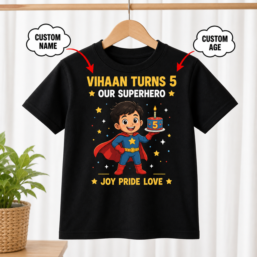 Our Birthday Superhero Black T-Shirt
