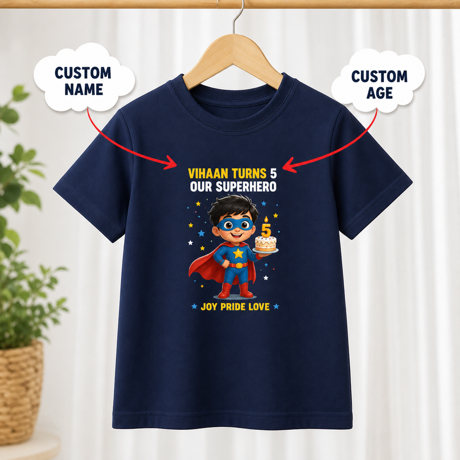 Our Birthday Superhero Navy T-Shirt