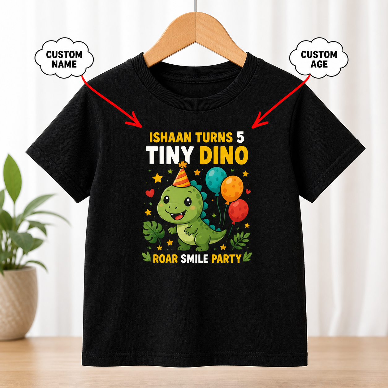 Tiny Dino Birthday Black T-Shirt