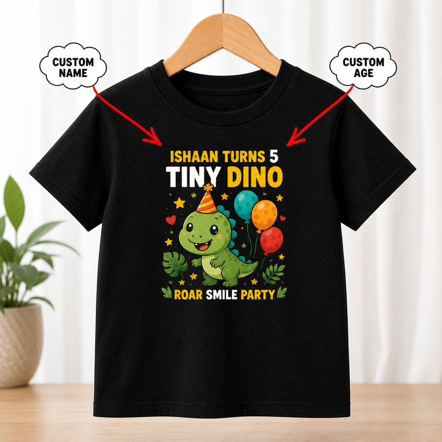 Tiny Dino Birthday Black T-Shirt