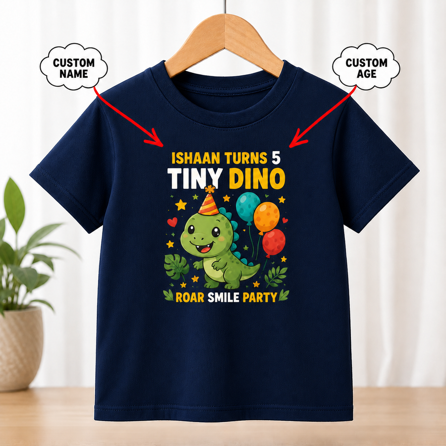 Tiny Dino Birthday Navy T-Shirt